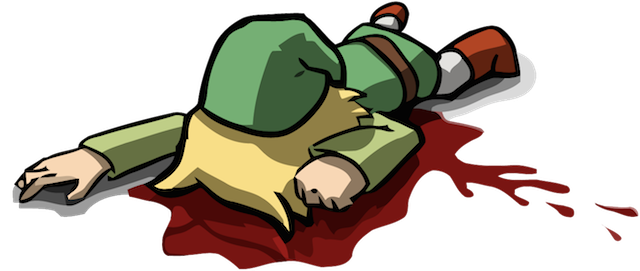 'Link' from Zelda, lying dead in a pool of blood